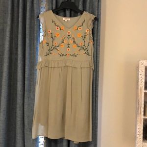Green floral dress.